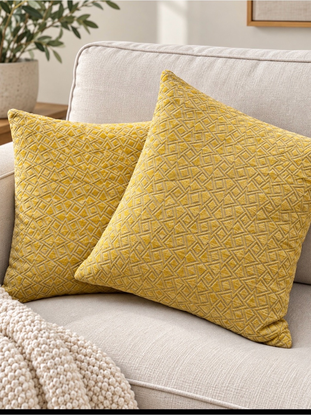Textured Yellow Decorative Throw Pillow Pair